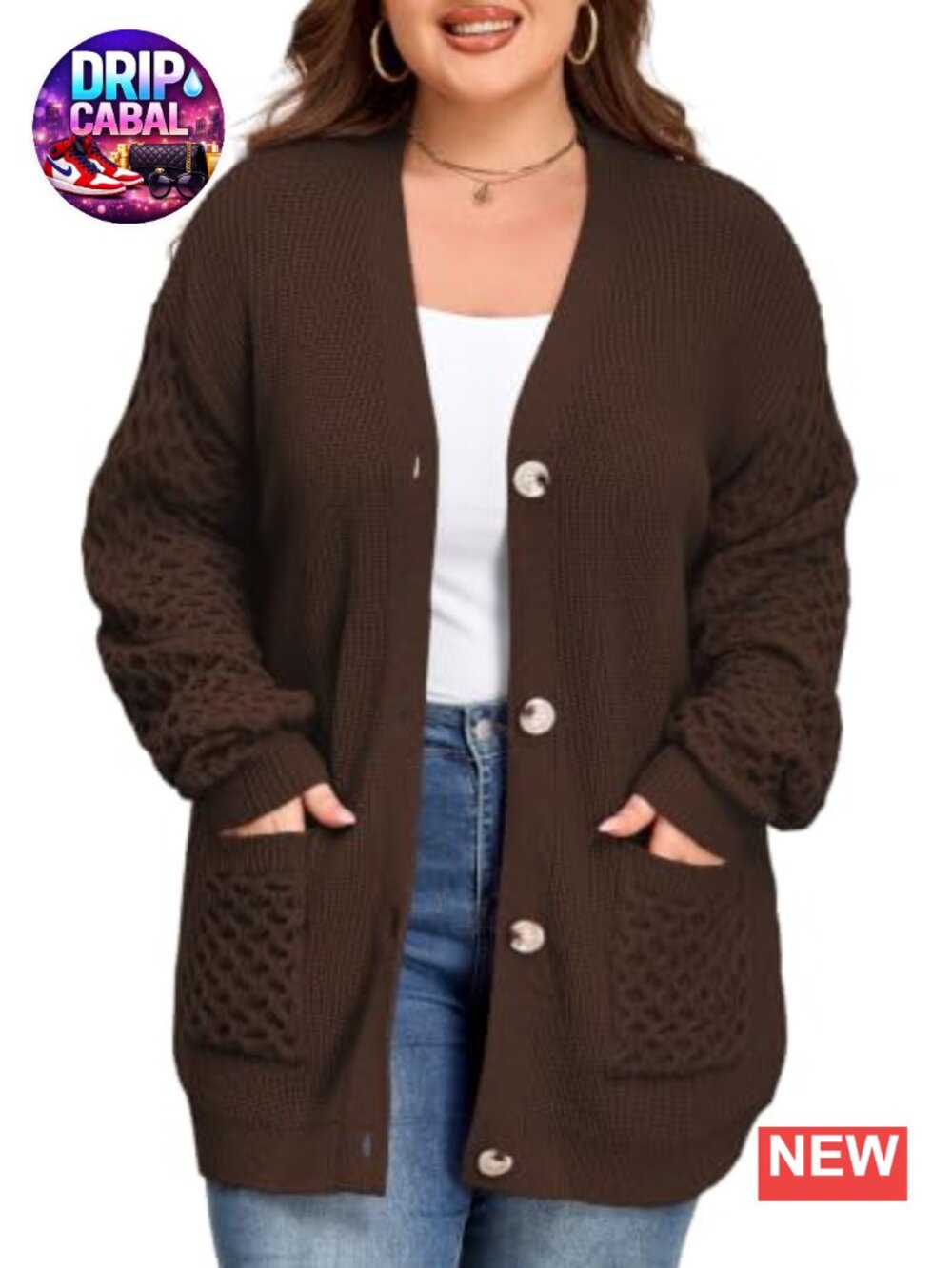 Plus Size Chunky Knit Cardigan Long Sleeve Open Front V-Neck Cozy Sweater with